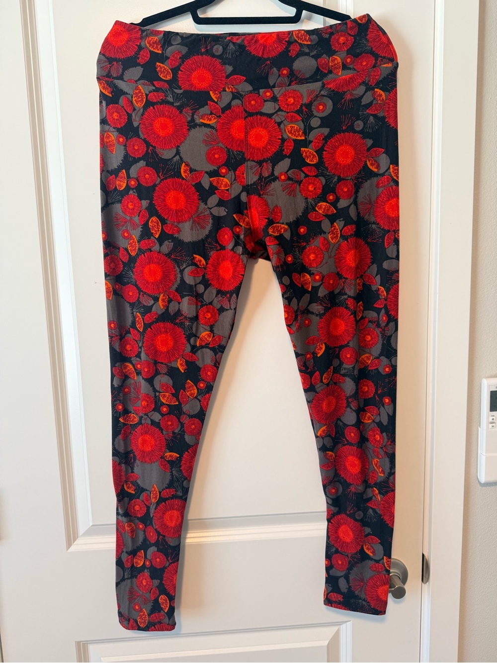 Buttery soft LuLaRoe Black Leggings with Red Floral Print